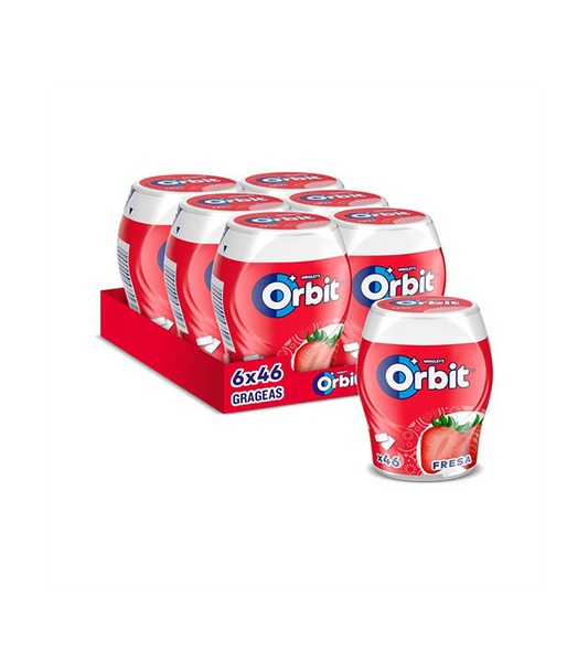 Frasco Orbit de Goma de Mascar Sem Açúcar Sabor MORANGO - Drageia (6U x 60 Gomas de Mascar)