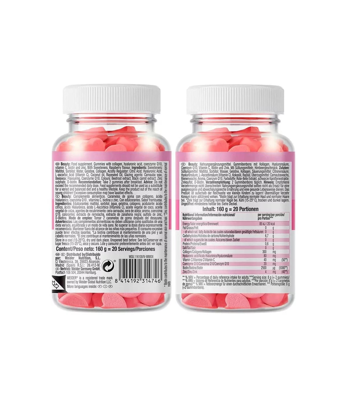 Gummies Beauty Gominolas con Fórmula Anti-Aging y Vitamina C - Sin Azúcares y Sin Gluten - Sabor a Frambuesa