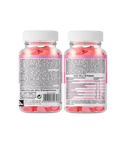 Gummies Beauty Gominolas con Fórmula Anti-Aging y Vitamina C - Sin Azúcares y Sin Gluten - Sabor a Frambuesa